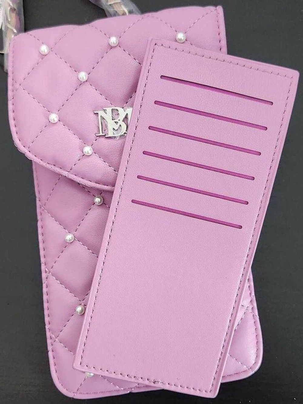Badgley Mischka Quilted Pearl Crossbody Phone Bag - Pink/Mauve - Picture 5 of 5
